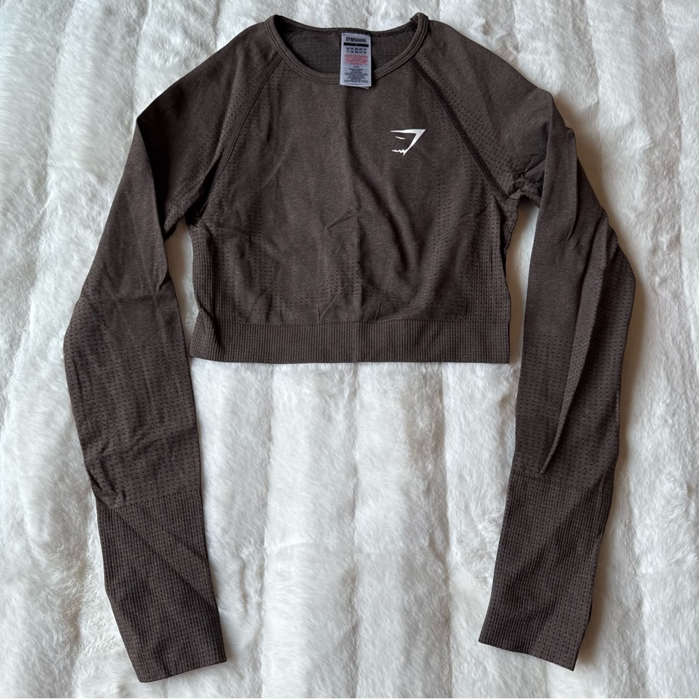 Gymshark Vital Seamless Long Sleeve Crop Top Brown Marl Size Small